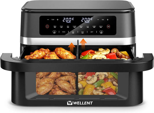 Geschirrspüler, 12 L, 2950 W, Spülmaschine, WELLENT 6+6L, 12L Dual Zone Airfryer XXL, 2950W Heißluftfritteuse 2 Kammern