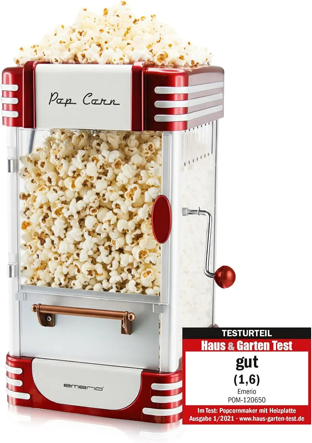 POM-120650 Popcornmaschine, Behälter, 360 W, Antihaftbeschichtung, für süßes oder salziges Popcorn geeignet, Emerio