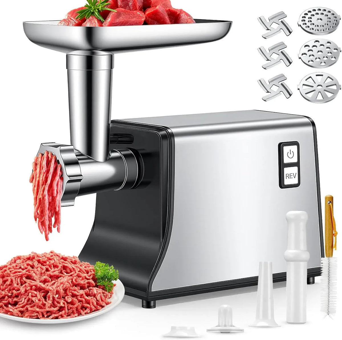 3-in-1 Elektrisch, Kubbe-Kit, 2800W Max, Meat Grinder mit 3 Klingen, Wurstfüller für den Hausgebrauch