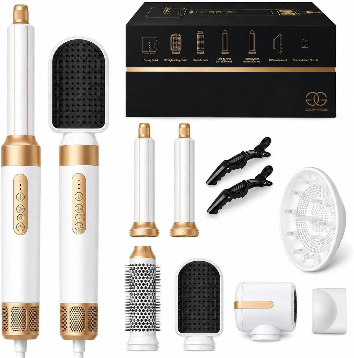 Wäschetrockner, 1400 W, Airstyler 7-in-1, Trockner für Wäsche, Golden Goods H Set mit Warmluftbürste