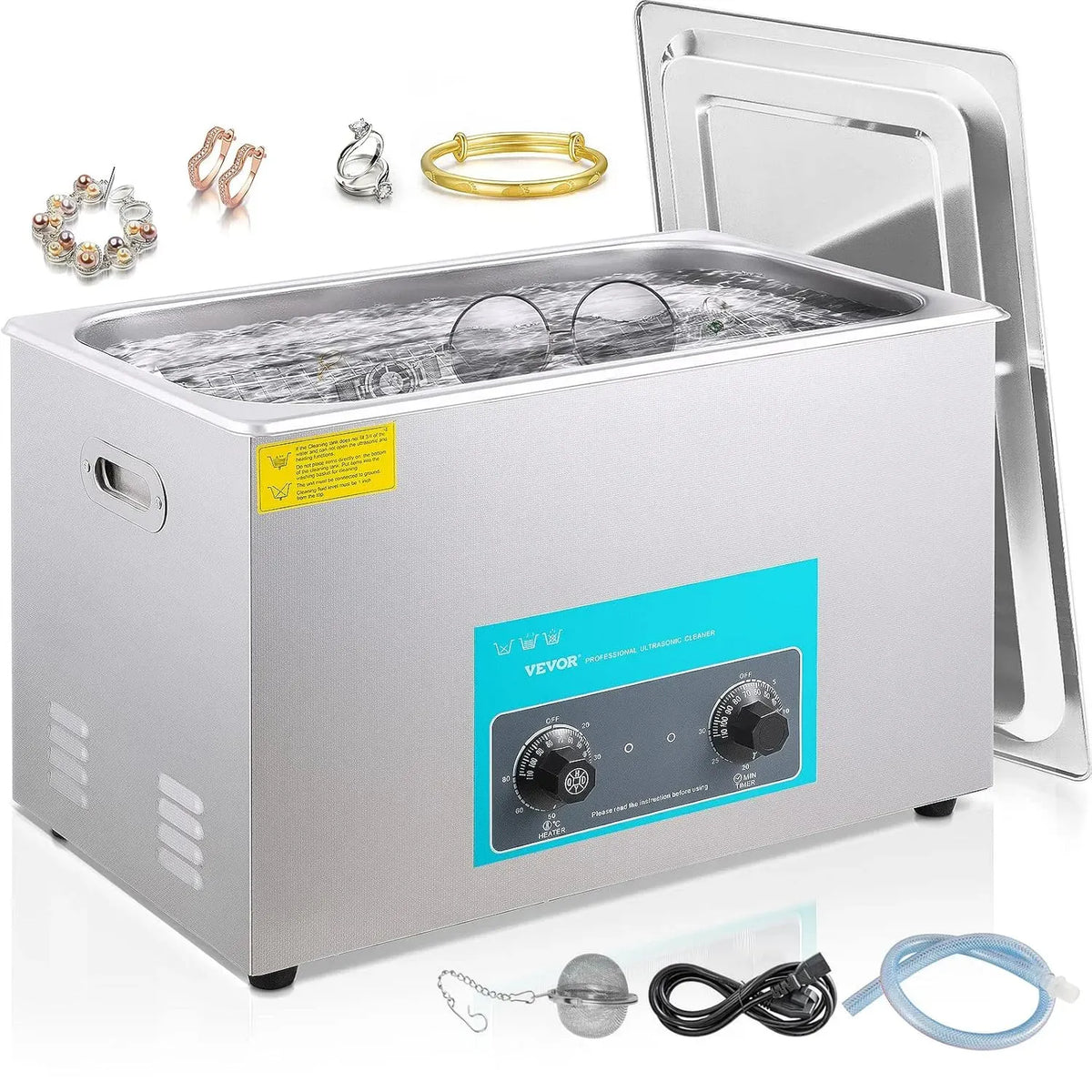 VEVOR 304-Edelstahlknopf Ultraschallreiniger, Ultraschallreinigungsgerät, 30 L, Timer, Wärmefunktion, für Schmuck