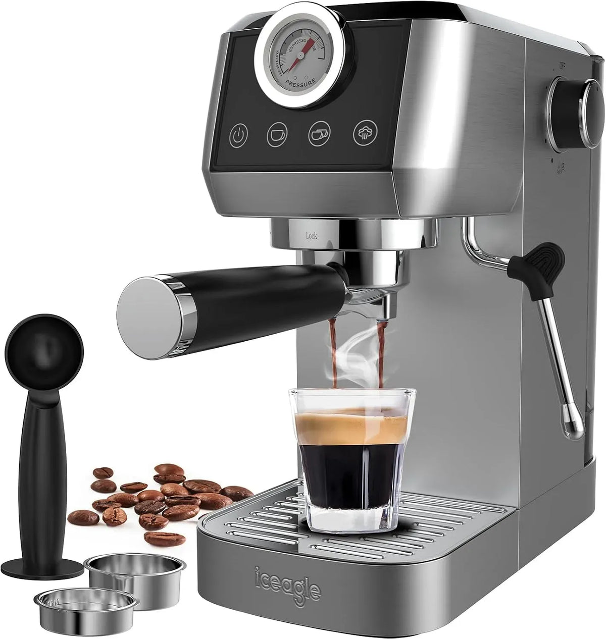 Espressomaschine, iceagle CM1665B, Edelstahl, Espresso Siebträgermaschine Edelstahl
