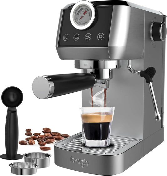 Espressomaschine, iceagle CM1665B, Edelstahl, Espresso Siebträgermaschine Edelstahl