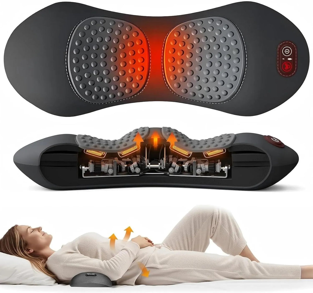 3in1 3-Zonen-Ergoflow Rückenmassage-Gerät, Tiefenmassagegerät, Wärmefunktion, kabellos, Grau, Vederila