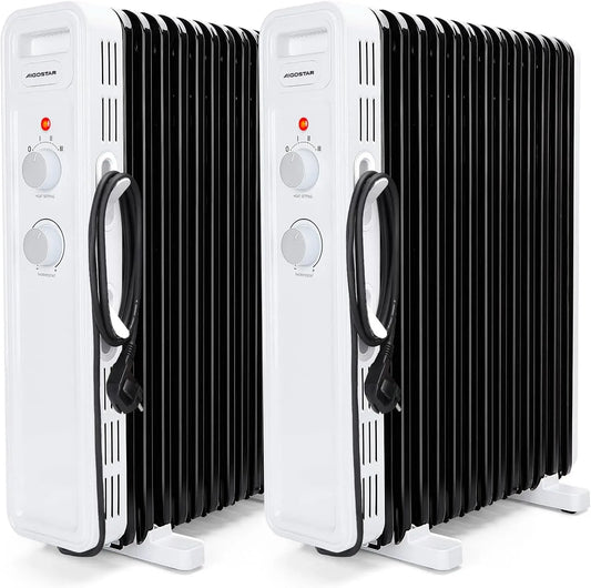 Elektroheizung, 2500 W, Thermostat, elektrisches Heizgerät, Aigostar Ölradiator 2500 Watt Energiesparend Heizkörper mit Thermostat