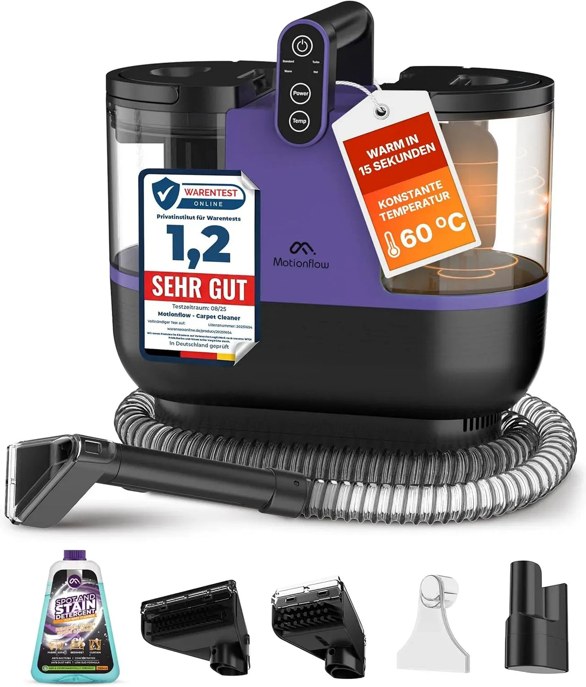 15s Polsterreiniger Gerät, Teppichreiniger, Waschsauger, Nasssauger, Teppich- und Polsterreinigungsgerät, 1200 W, Wärmefunktion, für Teppiche