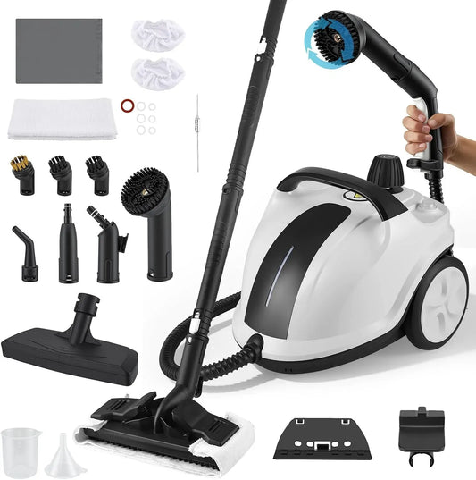 Dampfreiniger, 2 L, 2000 W, Dampfreiniger 18-teiliges, Druckdampf, tragbar, Einsatz auf Böden, in Küche, Auto und an Fenstern, 2000W mit 5 Bar Druck