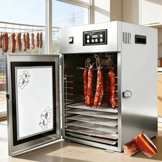 24h Dörrautomat, Lebensmitteltrockner, 800 W, 30 bis 90 °C, 7,5 kg, Timer, gewerblich, für Schinken