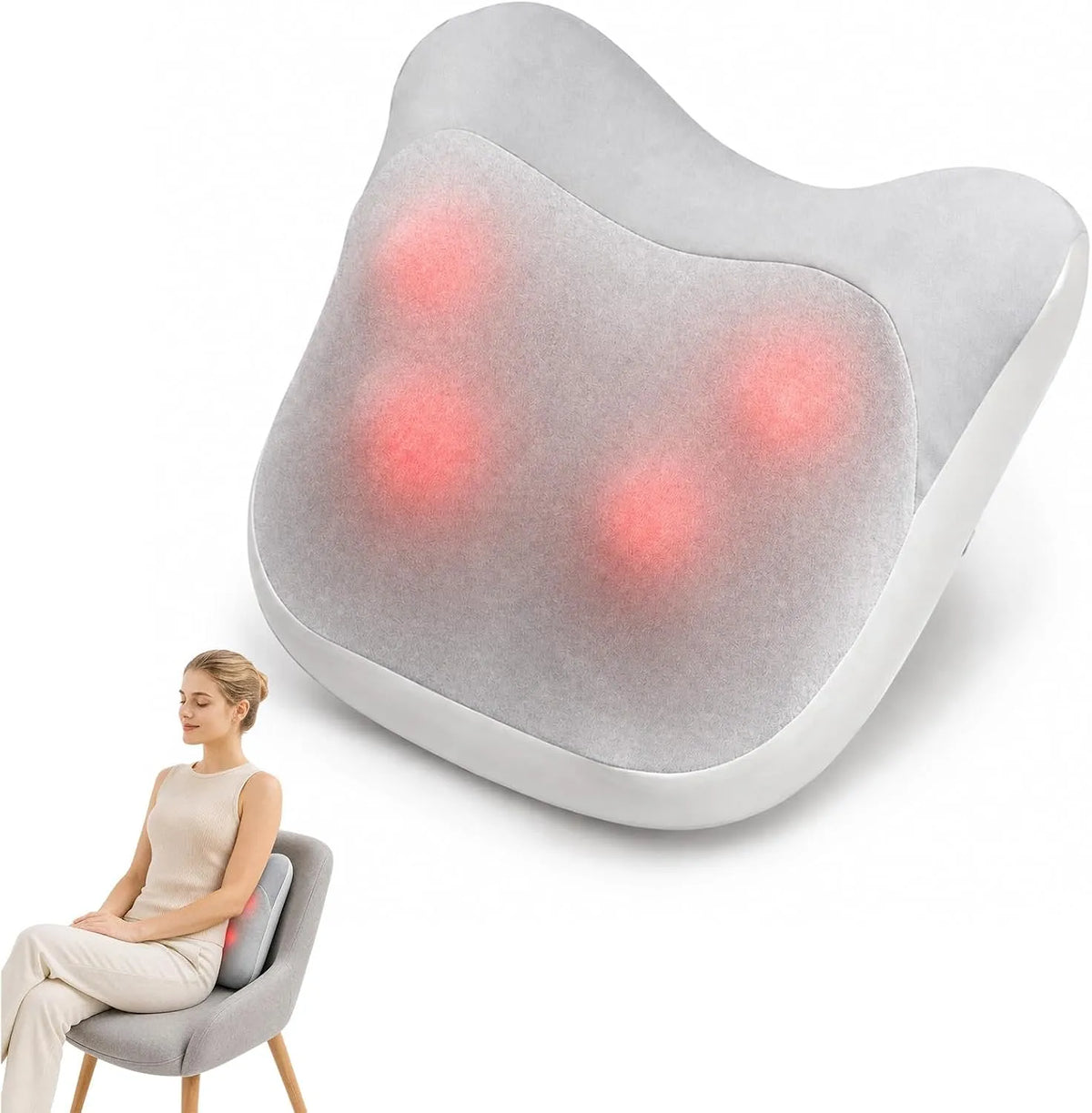 Rückenmassagegerät, Massagekissen, tragbar, Wärmefunktion, kabellos, für Schulter und Nacken