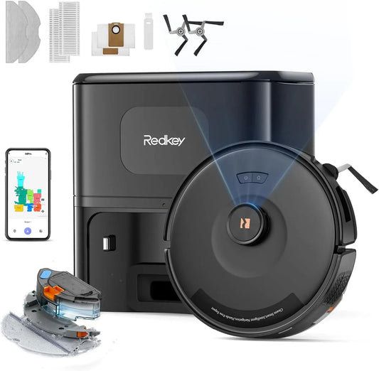 Saugroboter 4-in-1, 4 L, App, APP Steuerung, Staubsaugerroboter, Redkey D8 Pro Saugroboter mit Wischfunktion
