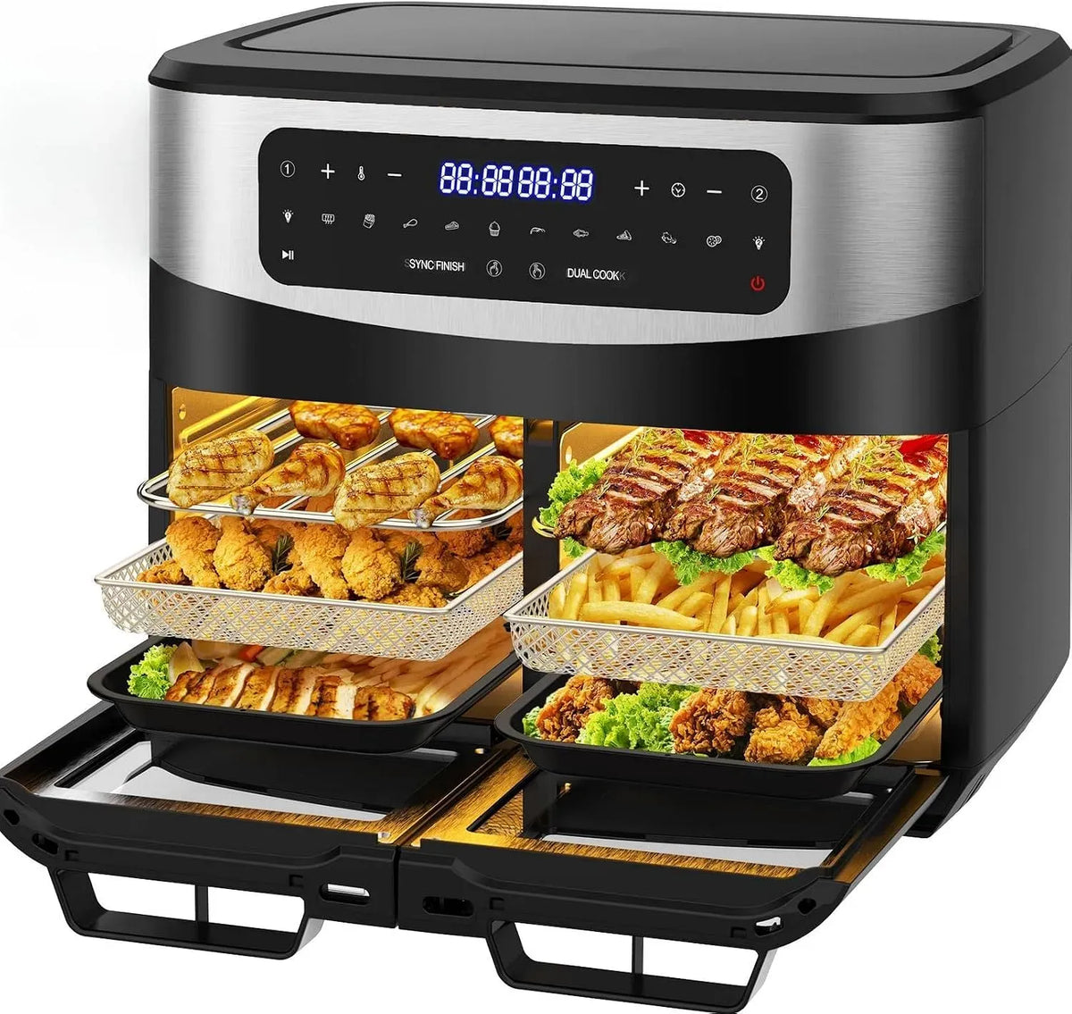 Heißluftfritteuse, 12 L, 2600 W, 50 bis 200 °C, herausnehmbar, 10 Funktionen