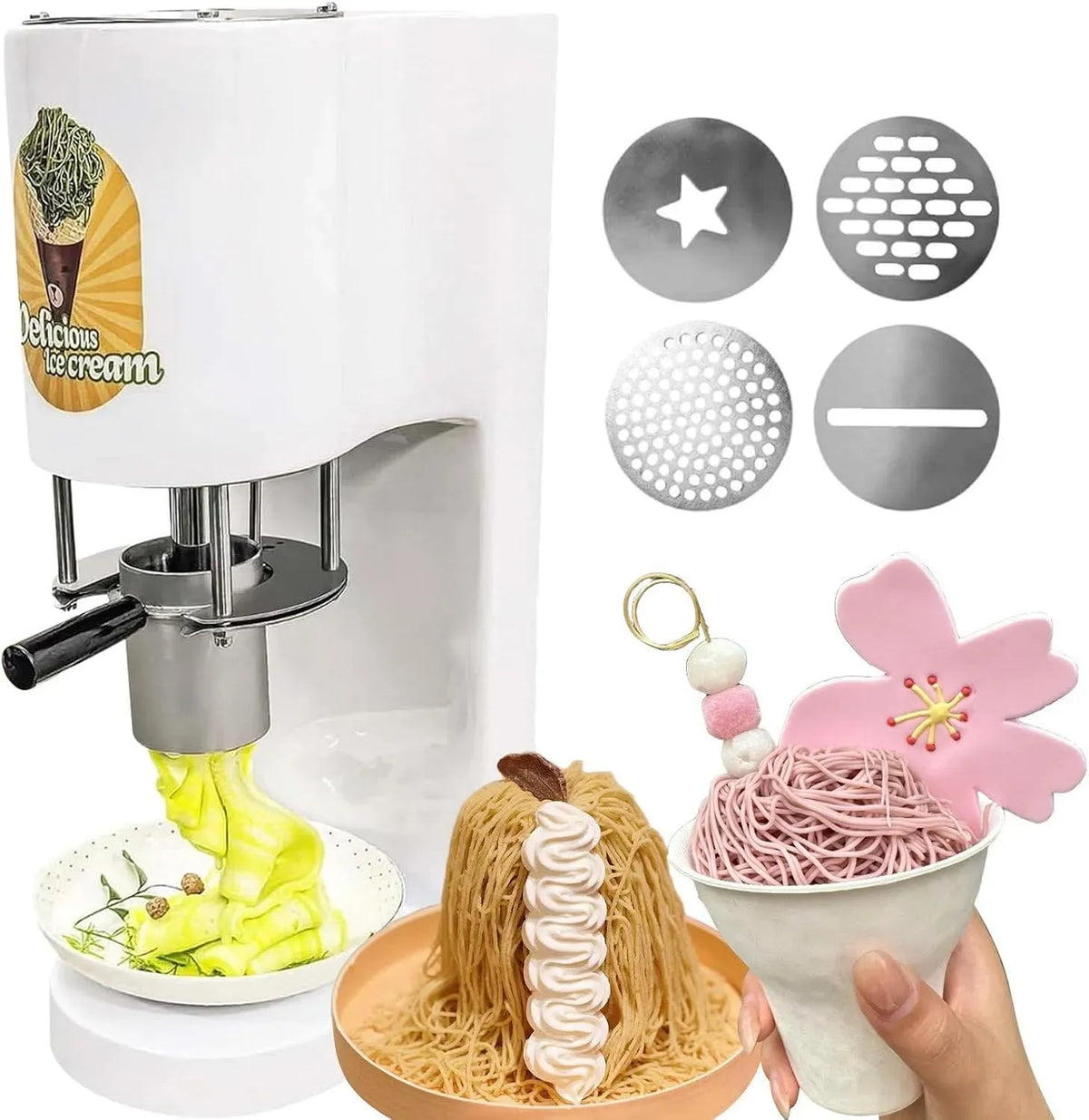 Spaghetti-Eispresse, Edelstahlbehälter, Eismaschine, Speiseeismaschine, 0,42 L, 30 L, Touch-Bedienung, Gastronomie, für Geschäfte