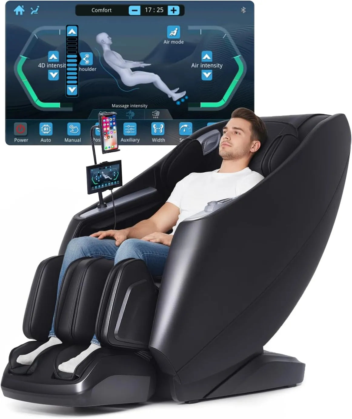 Relax- und Massagesessel, Touch-Bedienung, Schwarz, 4D Massage, SL-Schiene