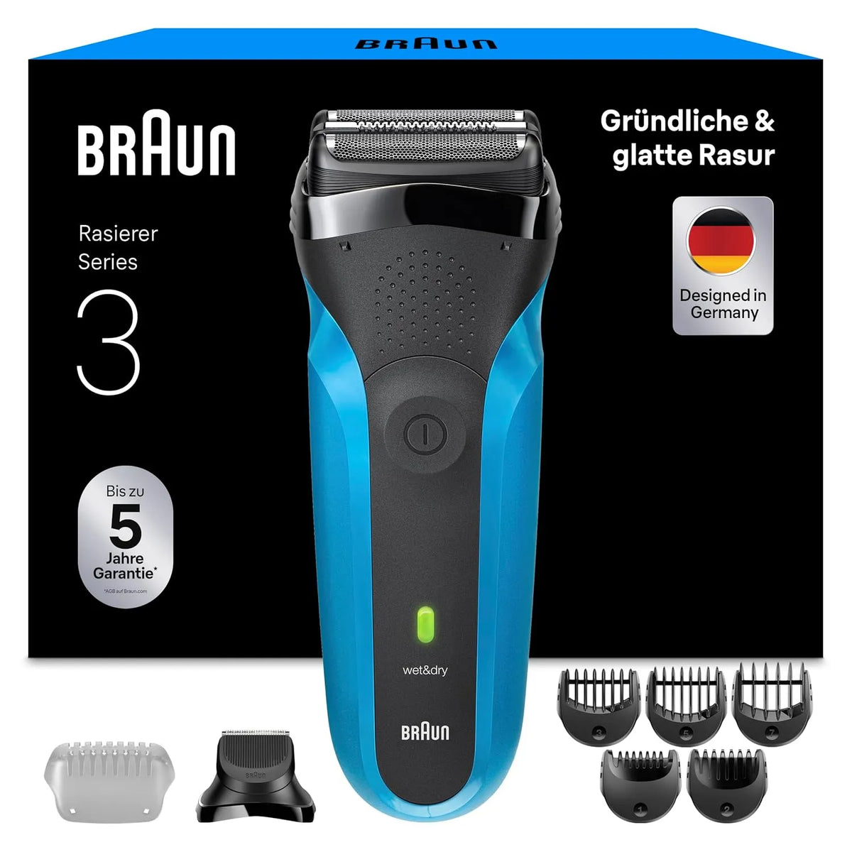 Braun Series 3 310BT Rasierapparat, Rasierer, Akku, IP65, kabellos, Blau