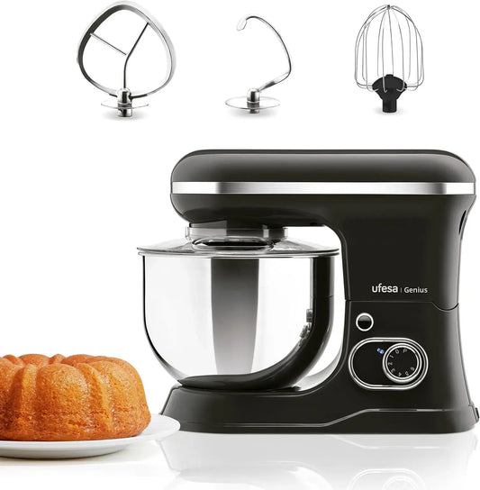 Küchenmaschine, 5 L, 1200 W, Ufesa 5-in-1, gewerblich, Edelstahl, 3 Zubehörteile enthalten, 6 Geschwindigkeiten + Turbo, Edelstahl-Schüssel