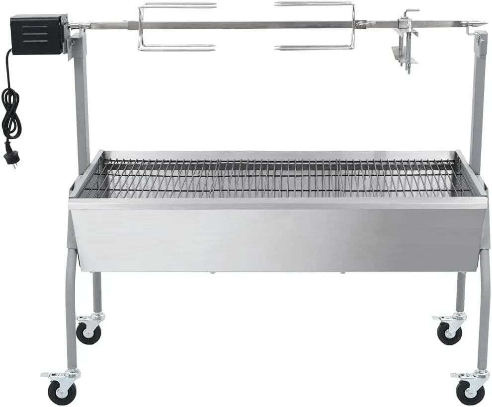 Holzkohlegrill, Elektromotor, Grillwagen, 129x55x101cm, für Wild Lamm und Spanferkel Holzkohlegrill mit höhenver, Spanferkelgrill