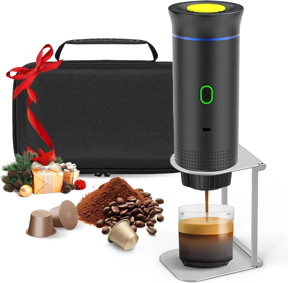 Kaffeemaschine, Tragbare 3-in-1, Camping, Schwarz, wiederaufladbarer Akku 7500 mAh