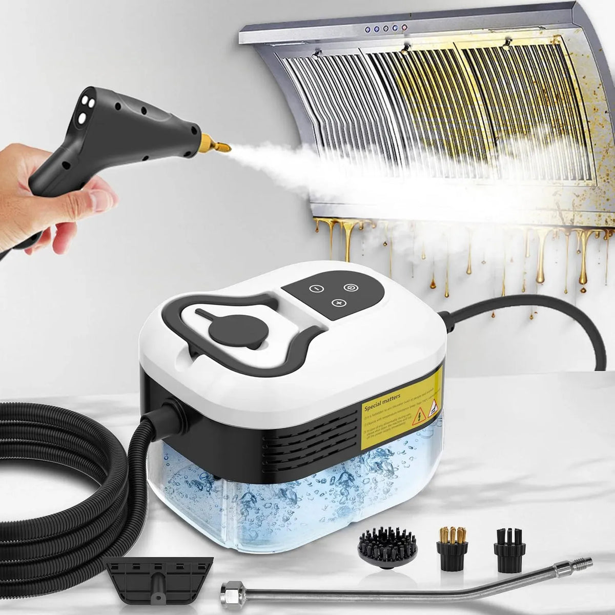 Dampfreiniger, 2500 W, tragbar, großer Wassertank, Einsatz auf Böden, in Küche, Auto und an Fenstern, 6 Einstellbare Geschwindigkeiten, 4.5 Bar