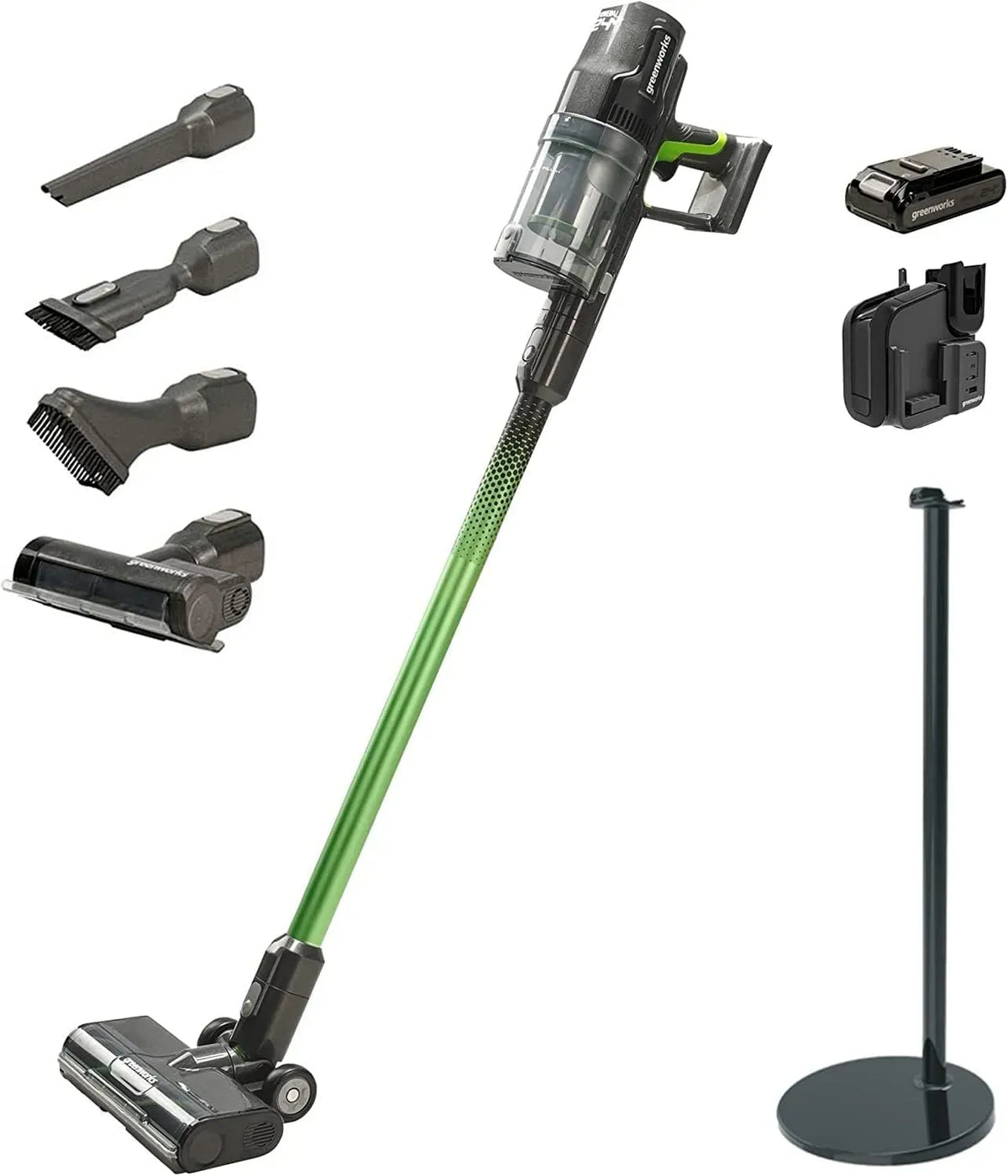 Staubsauger, 24 V, Greenworks GD24SVK4S 4Ah, 24V Akku und super Stand-Ladegerät, 45 Minuten Laufzeit, 3 Jahre Garantie, 3 Leistungsstufen