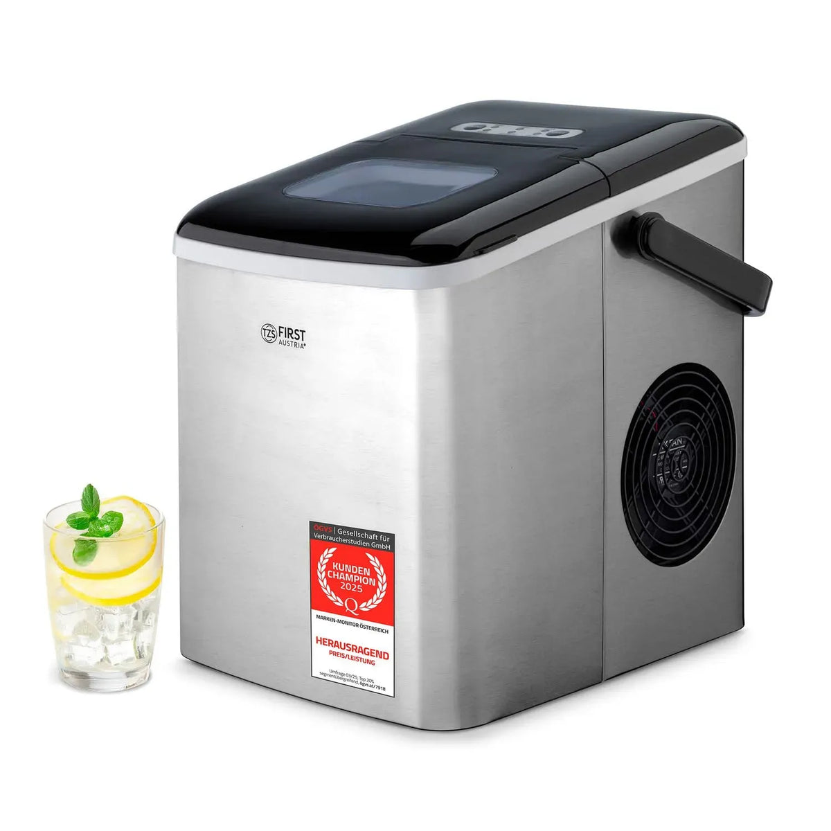 12kg/24h Eiswürfelbereiter, Eismaschine, Speiseeismaschine, 1,8 L, 120 W, 9 W, 12 kg, tragbar, Edelstahl, TZS