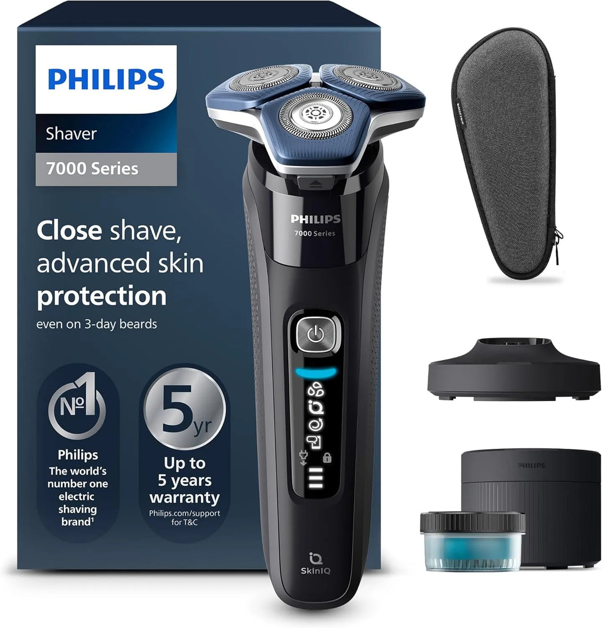Philips Series 7000 S7886/55 Reinigungsstation, Ladestation, Rasierer, IPS-Panel, für Herren mit ausklappbarem Trimmer