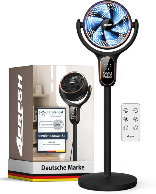 Ventilator 12h, Timer, Schwarz, 70° horizontal und 90° vertikal oszillierend, 3 Modi, 6 Windstufen, 2,2 m Netzkabel, 6,6 m