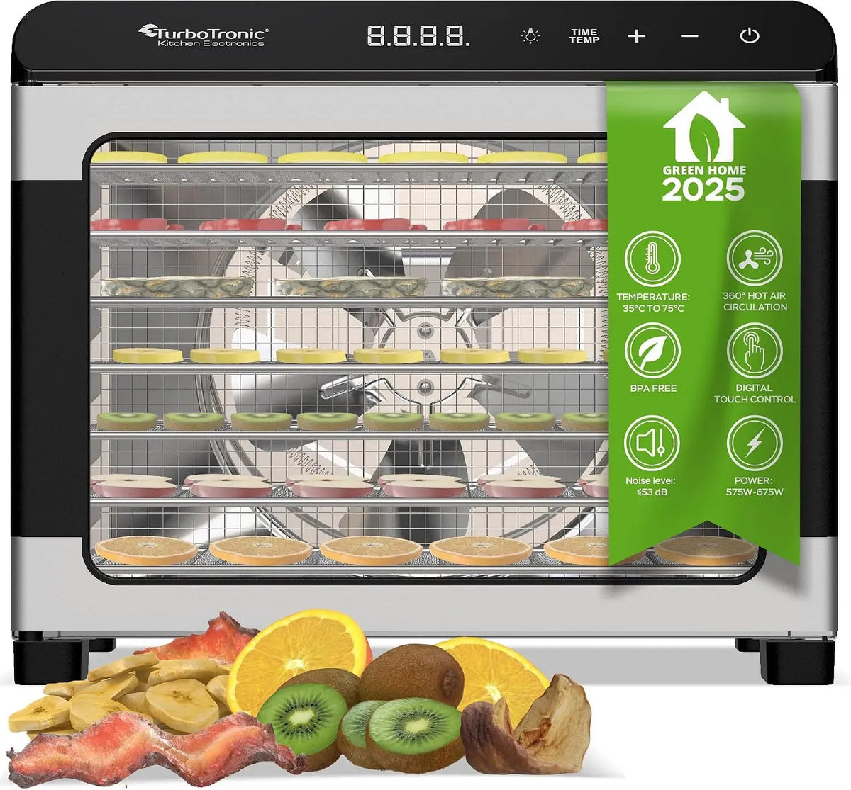Wäschetrockner, 50 L, 35 bis 75 °C, Edelstahl, TurboTronic Dörrgerät Food Dehydrator 50 Liter